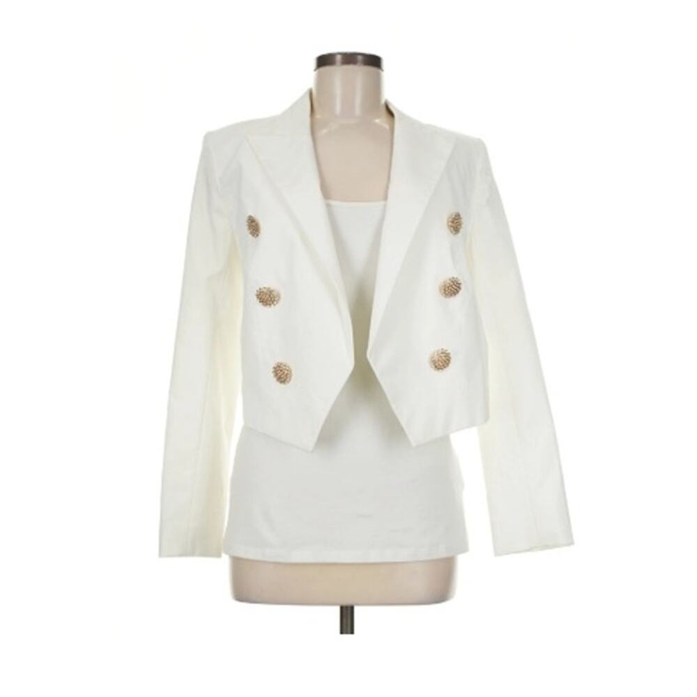NWT LAGENCE Ivory White Crop Blazer Gold Button Double Breast Size 6 Work Blazer - Picture 4 of 10